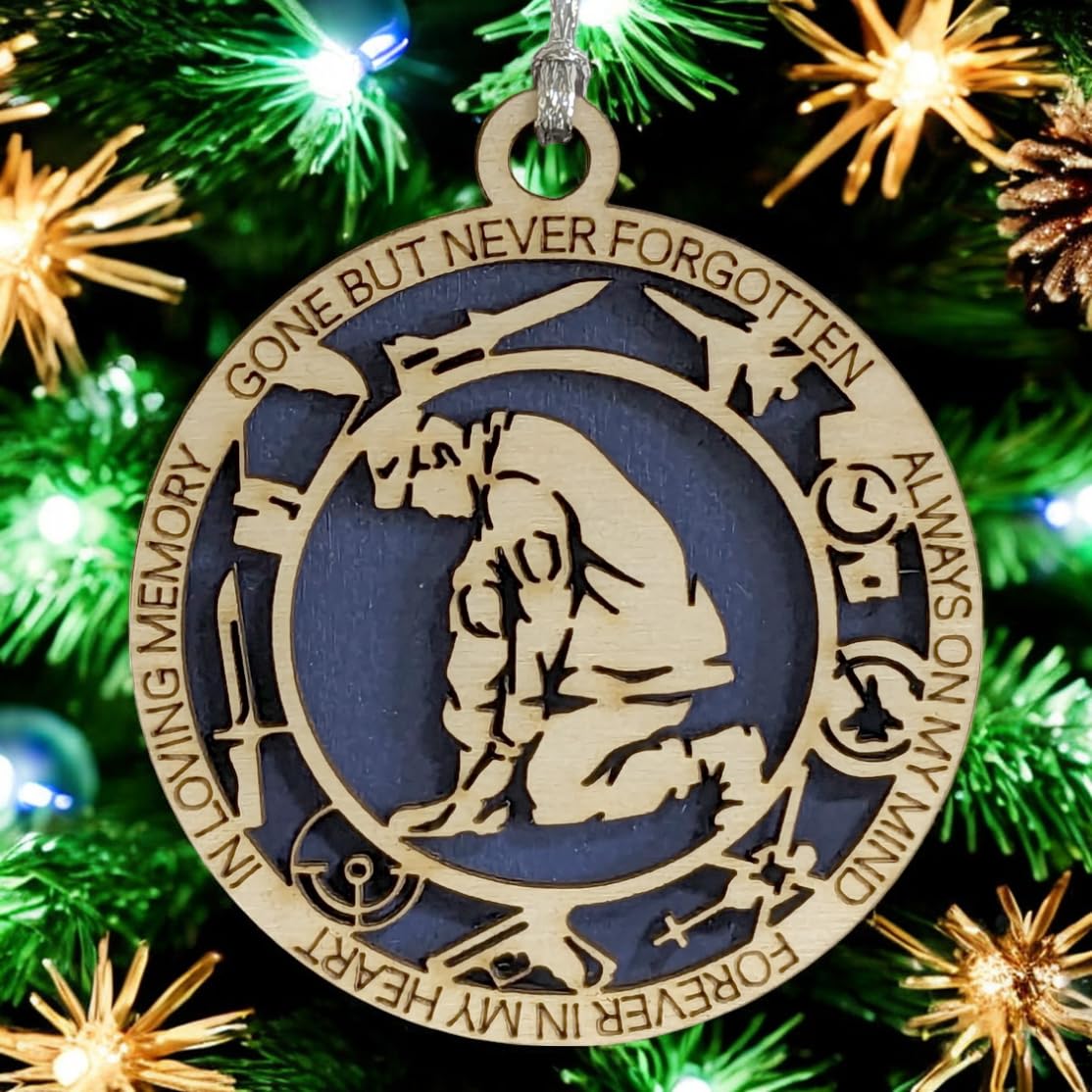 3" Kneeling Soldier Memorial Ornament, Icons, Wood