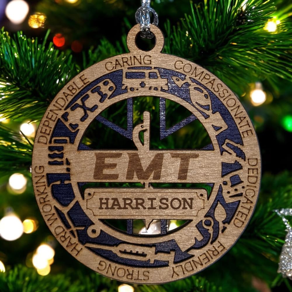 Personalized 3" EMT Wood Christmas Ornament - Cut Layer