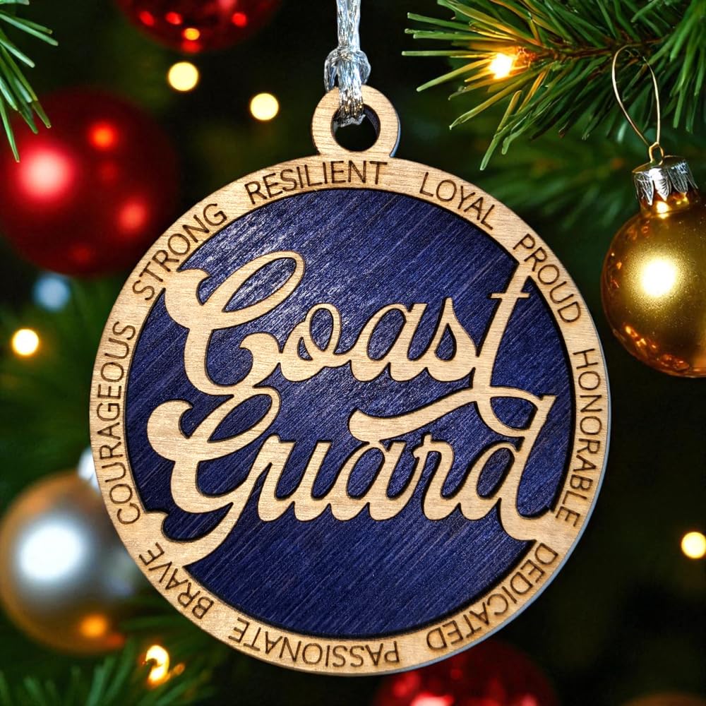 3" Coast Guard Script Ornament, Solid Blue