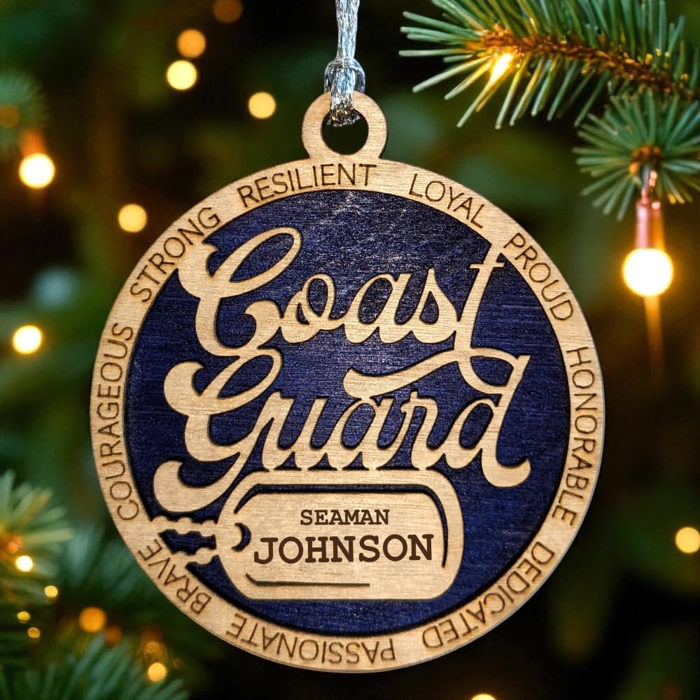 3" Coast Guard Script Ornament, Dog Tag, Custom Border