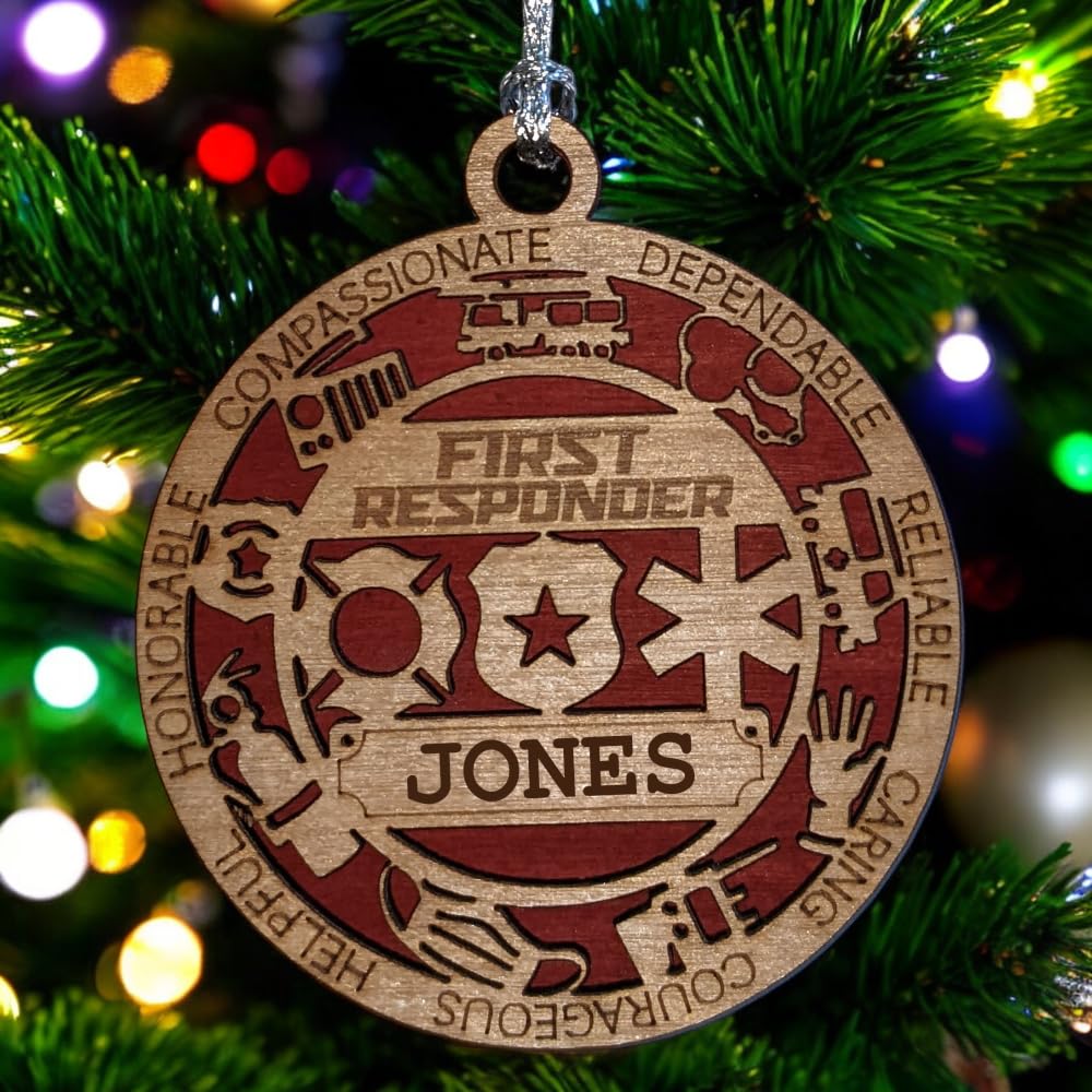 Personalized 3" First Responder Wood Ornament - Solid Backing