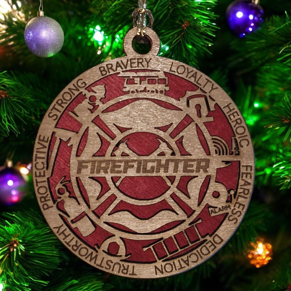 3" Firefighter Wood Ornament - Solid Backing