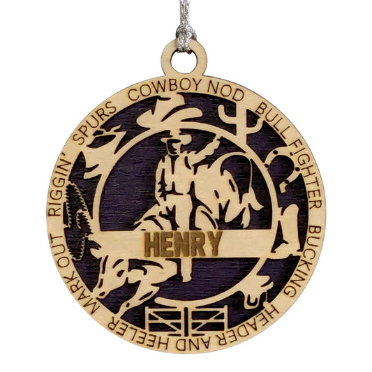 3" Custom Male Bull Rider Icons Wood Ornament