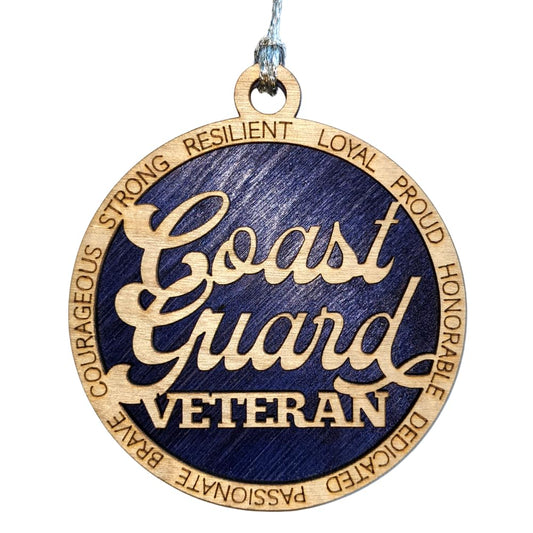 3" Coast Guard Veteran Script Ornament, Solid Blue