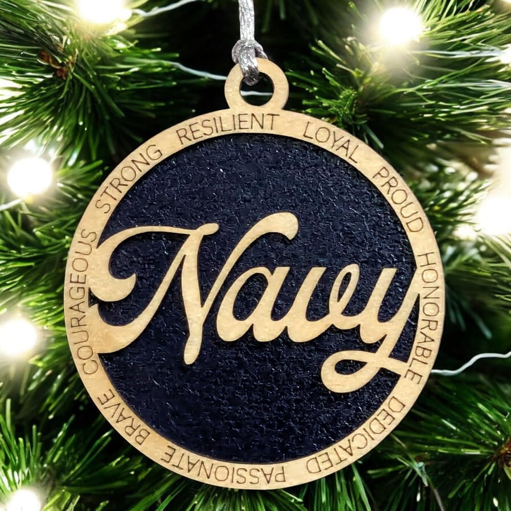 3" Navy Script Ornament, Solid Blue