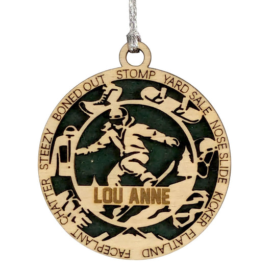 Handmade 3" Custom Female Snowboarder Gear Ornament