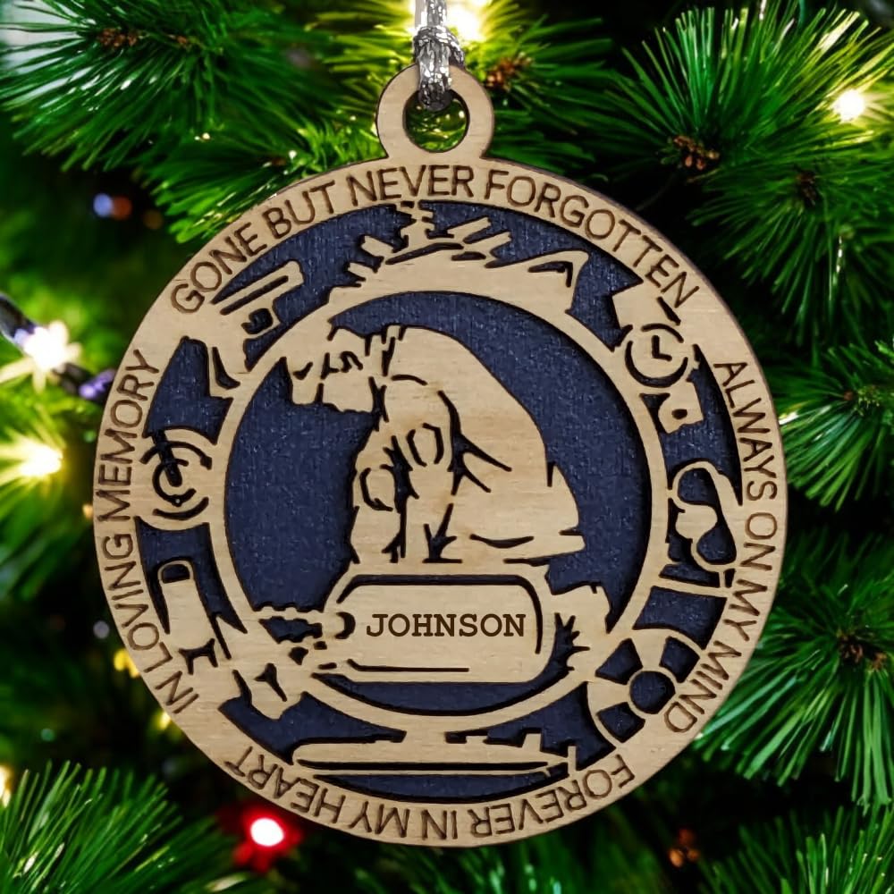 3" Navy Memorial Ornament, Kneeling, Icons, Dog Tag
