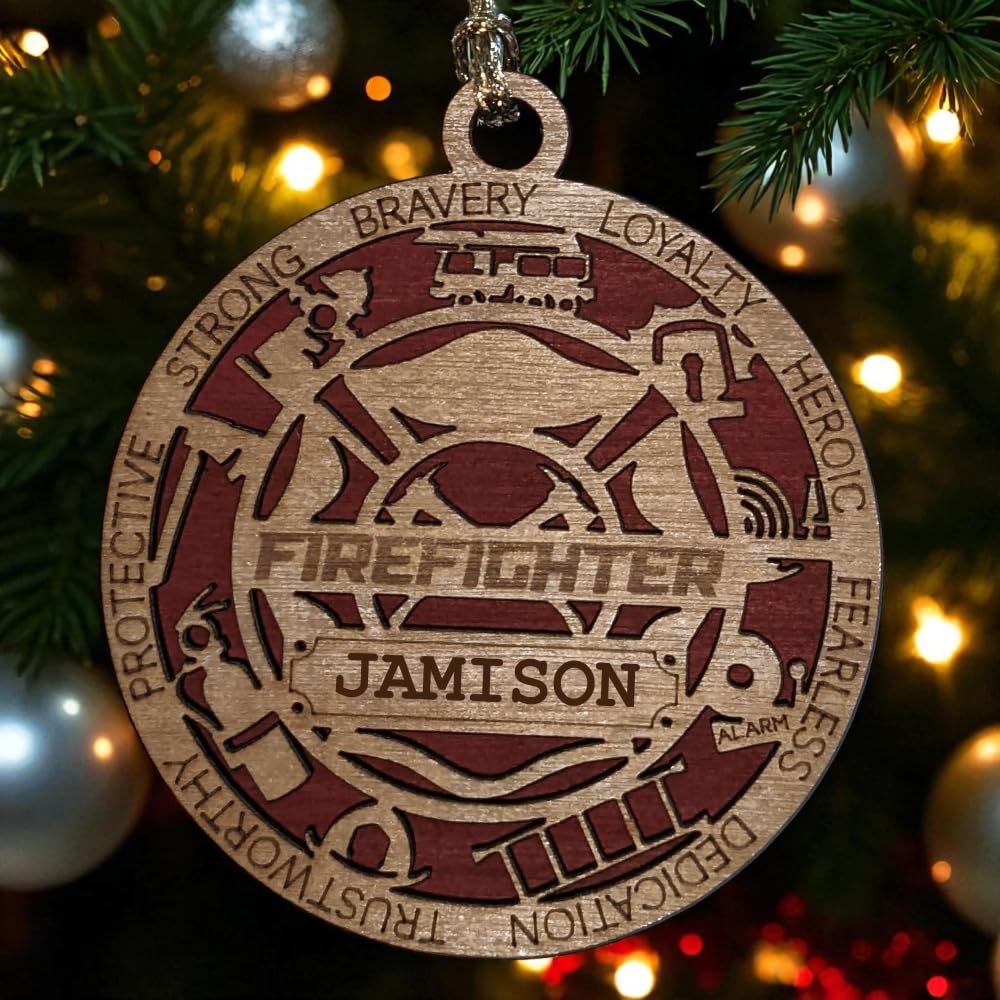 Personalized 3" Firefighter Wood Ornament - Solid Backing