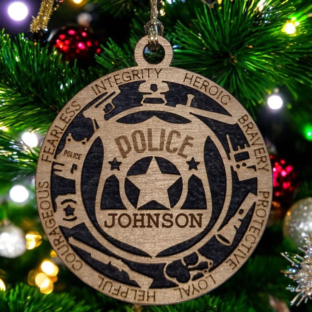 Personalized 3" Police Wood Christmas Ornament - Solid Backing