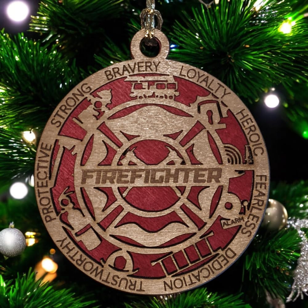 3" Firefighter Wood Ornament - Solid Backing