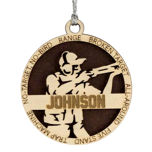 Handmade 3" Custom Name Male Trap Shooting Ornament