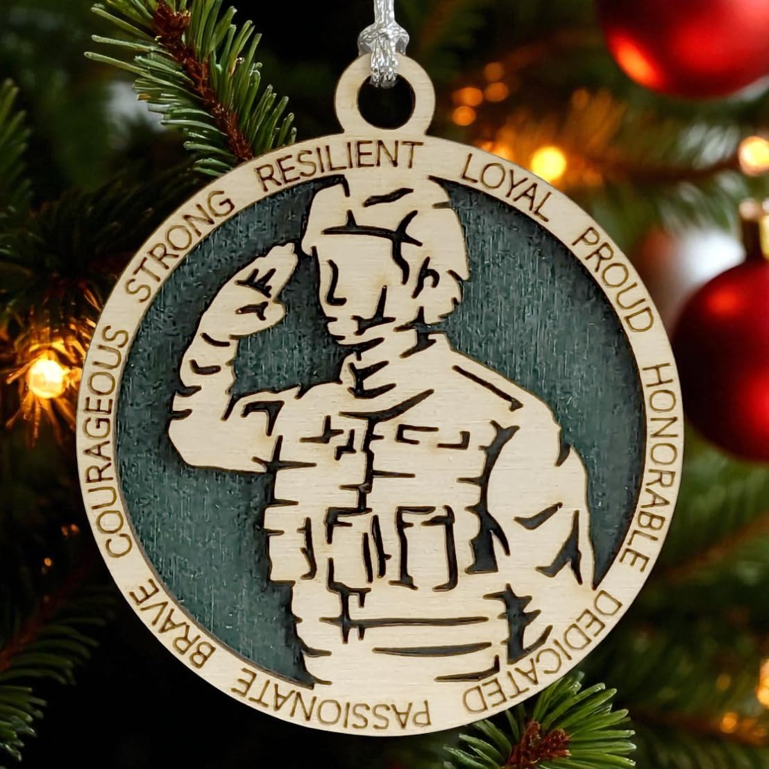 3" Female Army Soldier Wood Ornament