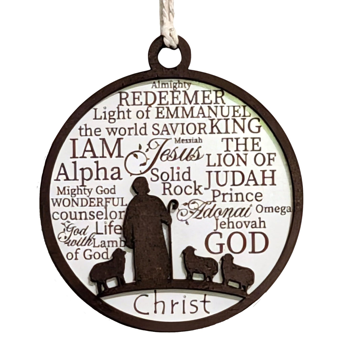 3" Shepherd and Sheep Wood Christmas Ornament