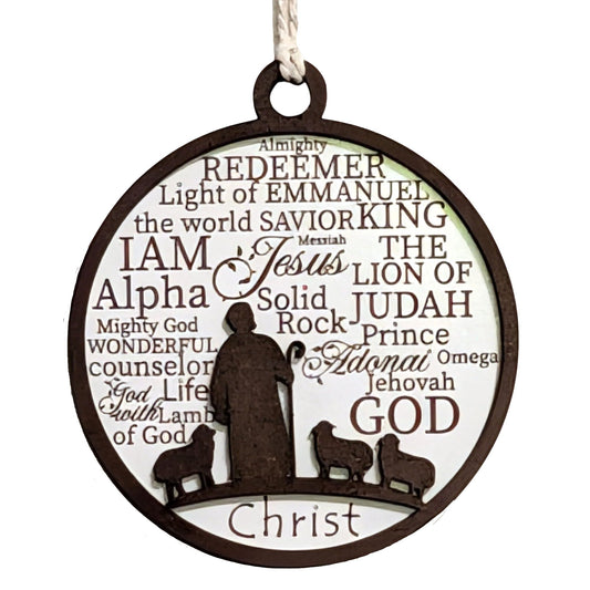 3" Shepherd and Sheep Wood Christmas Ornament