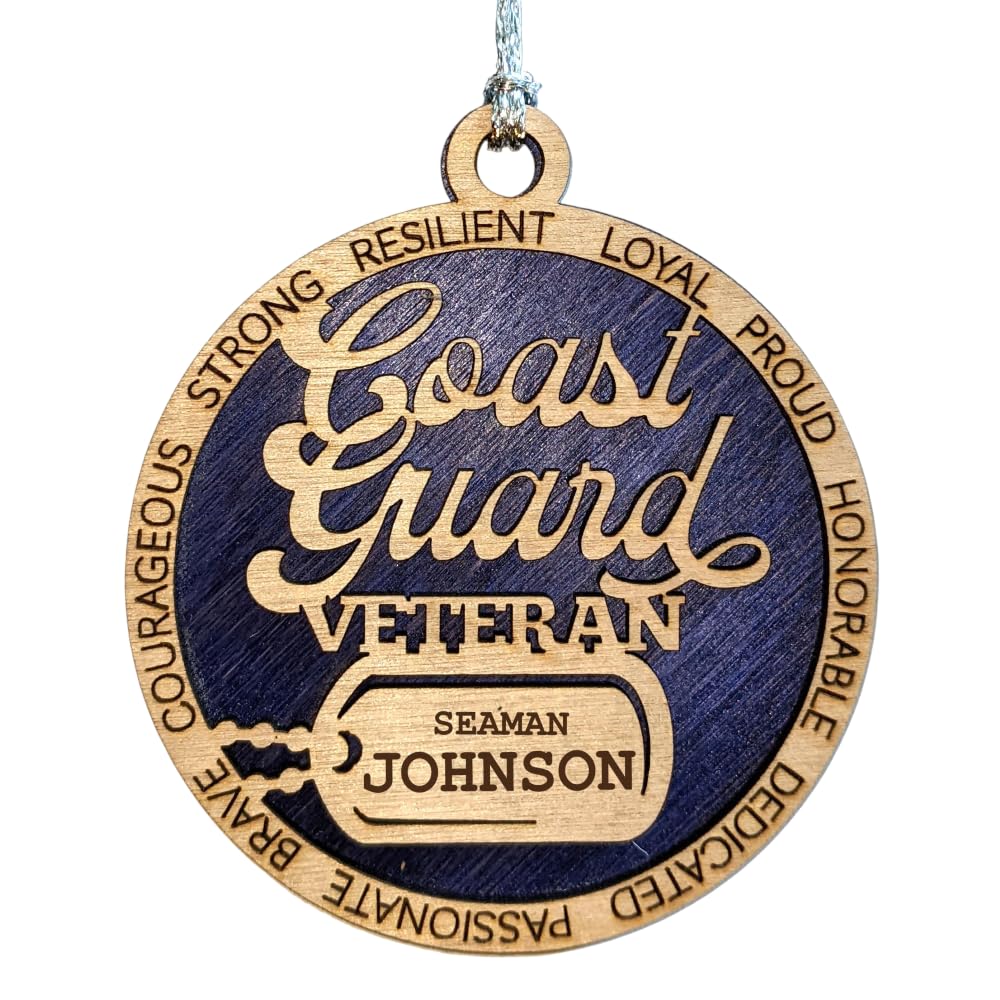 3" Coast Guard Veteran Script Ornament, Dog Tag, Custom Border