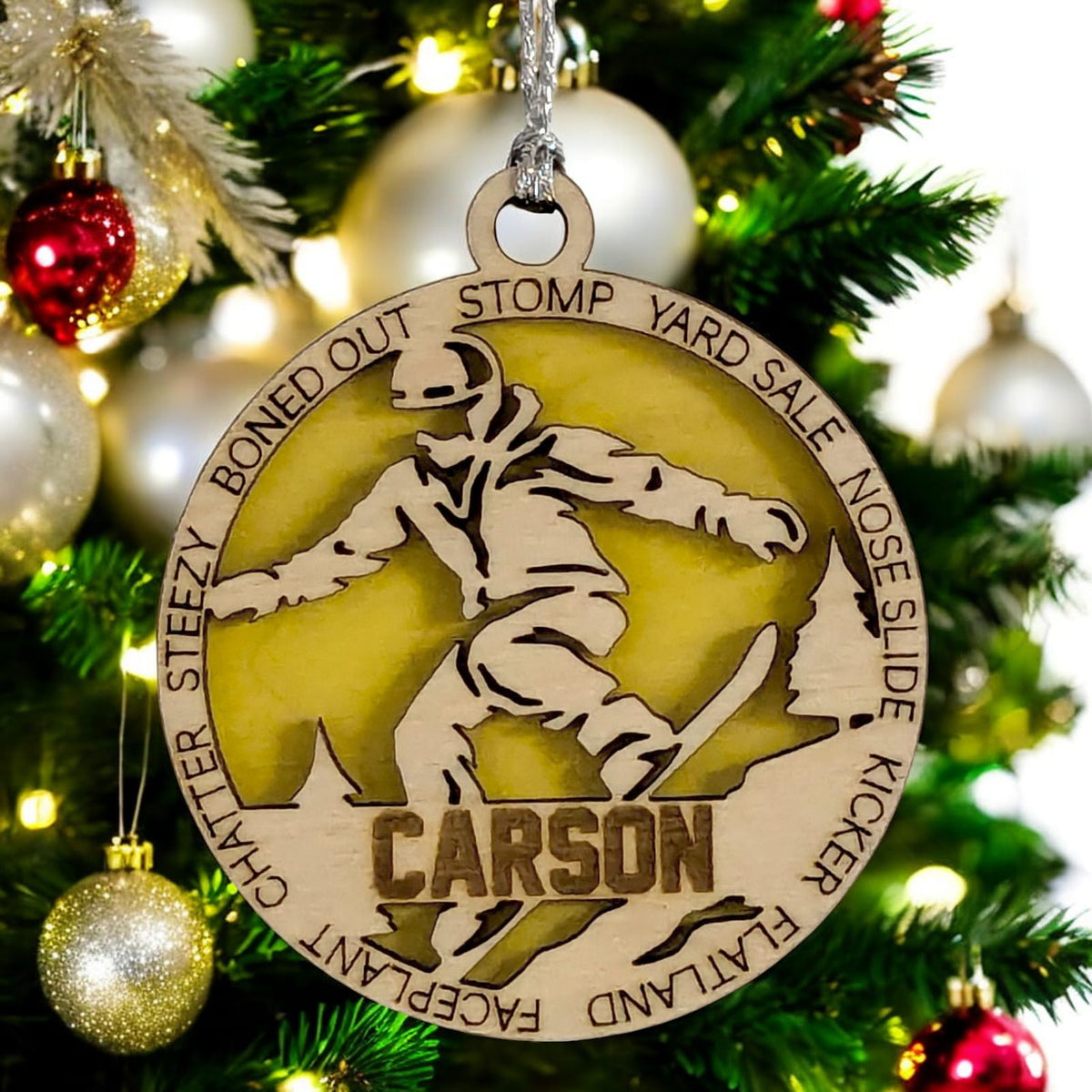 Handmade 3" Custom Name Male Snowboarder Ornament