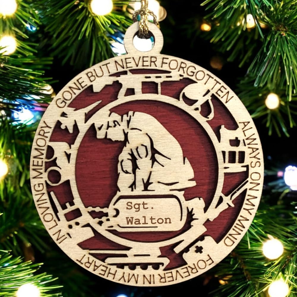 3" Marines Inspired Memorial Ornament, Kneeling, Icons, Dog Tag