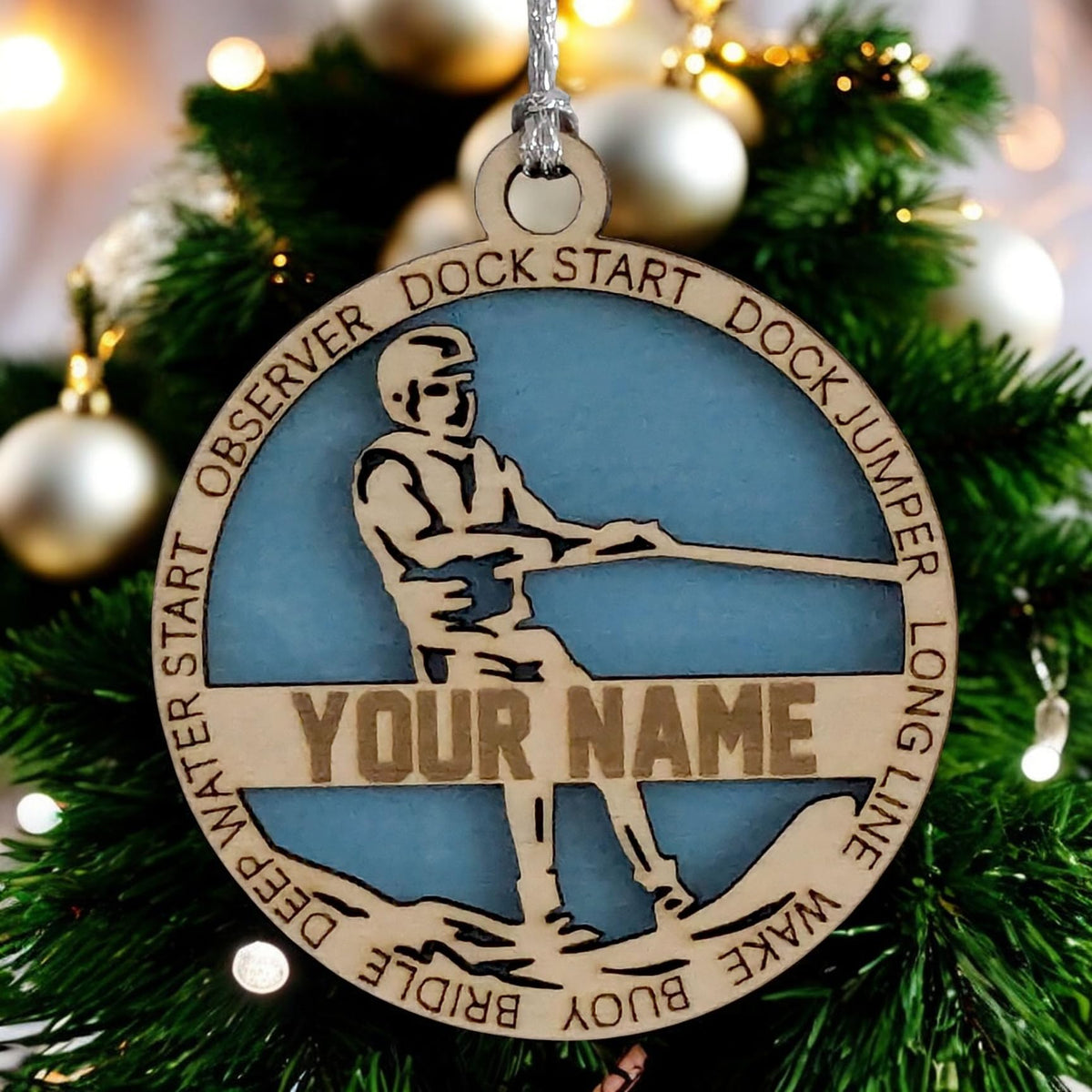 Handmade 3" Custom Name Male Water Skiing Ornament