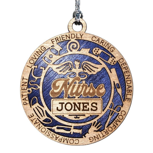 3" Personalized Nurse Ornament - Bold Color, Wood