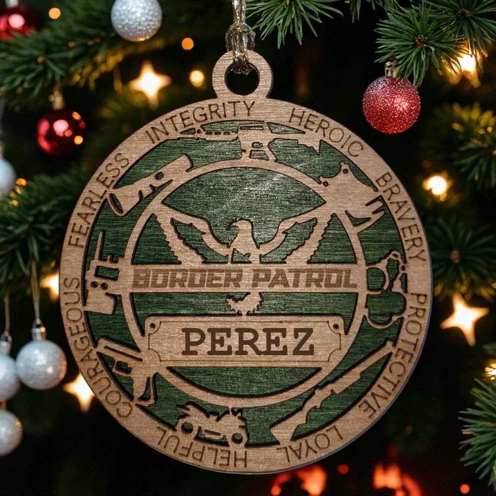 Personalized 3" Border Patrol Wood Ornament - Solid Backing