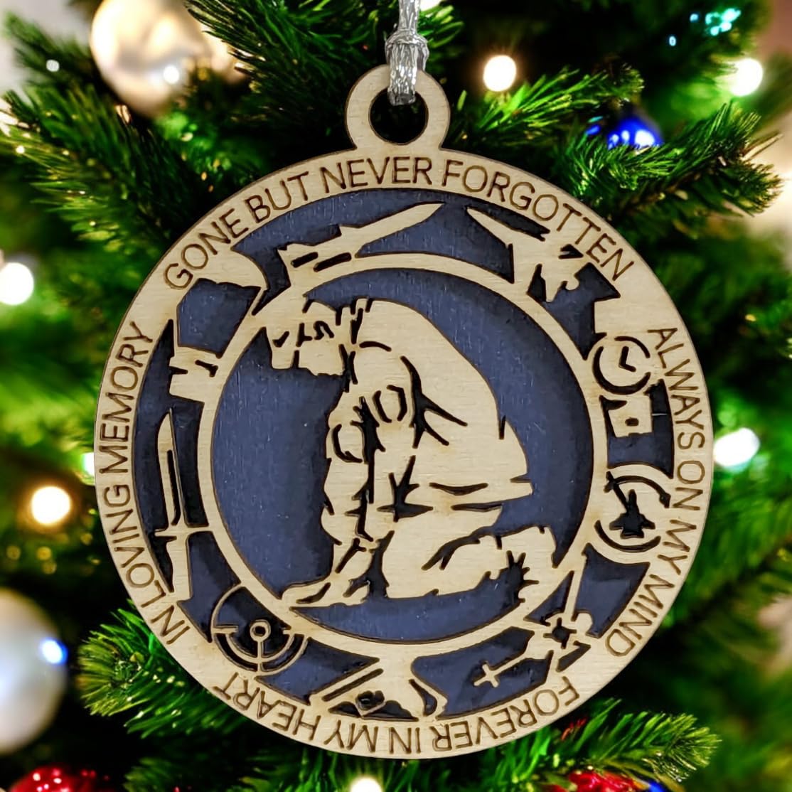 3" Kneeling Soldier Memorial Ornament, Icons, Wood