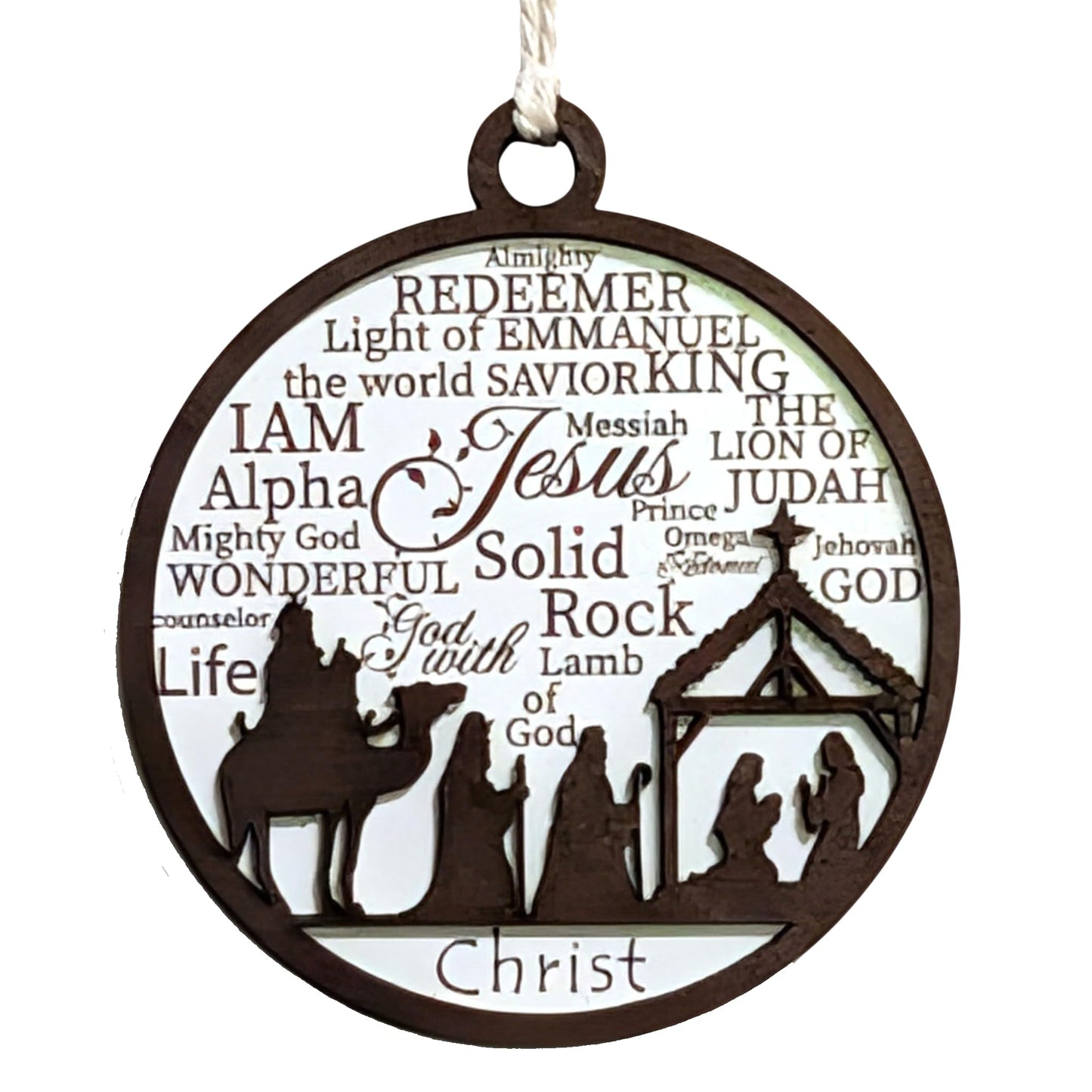 3" Wise Men at the Manger Wood Christmas Ornament
