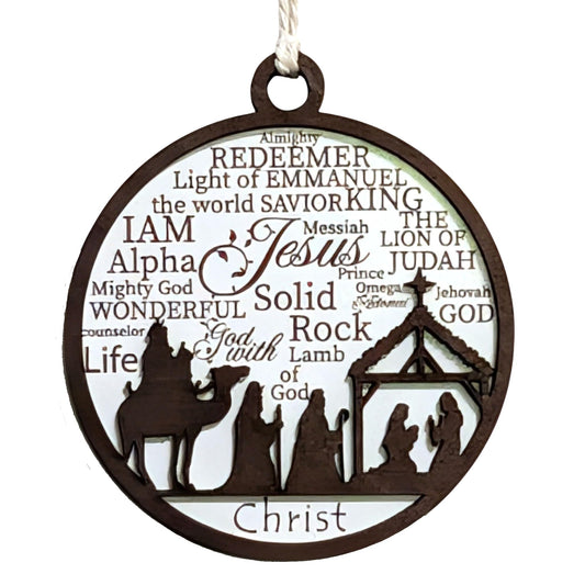 3" Wise Men at the Manger Wood Christmas Ornament