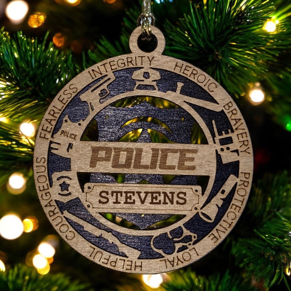 Personalized 3" Police Wood Christmas Ornament - Cut Layer