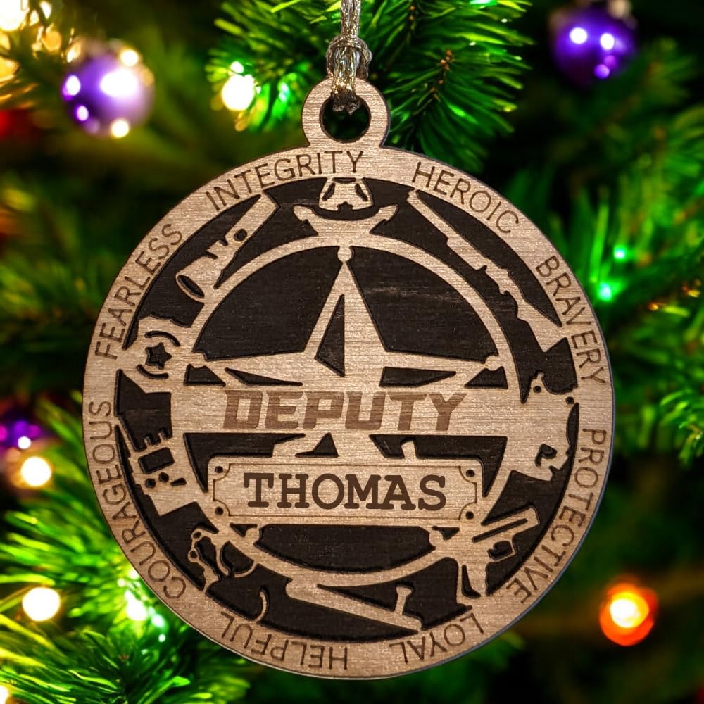 Personalized 3" Deputy 5-Pt Badge Wood Ornament - Solid Backing