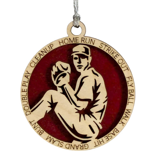 3" Male Righty Baseball Pitcher Wood Ornament