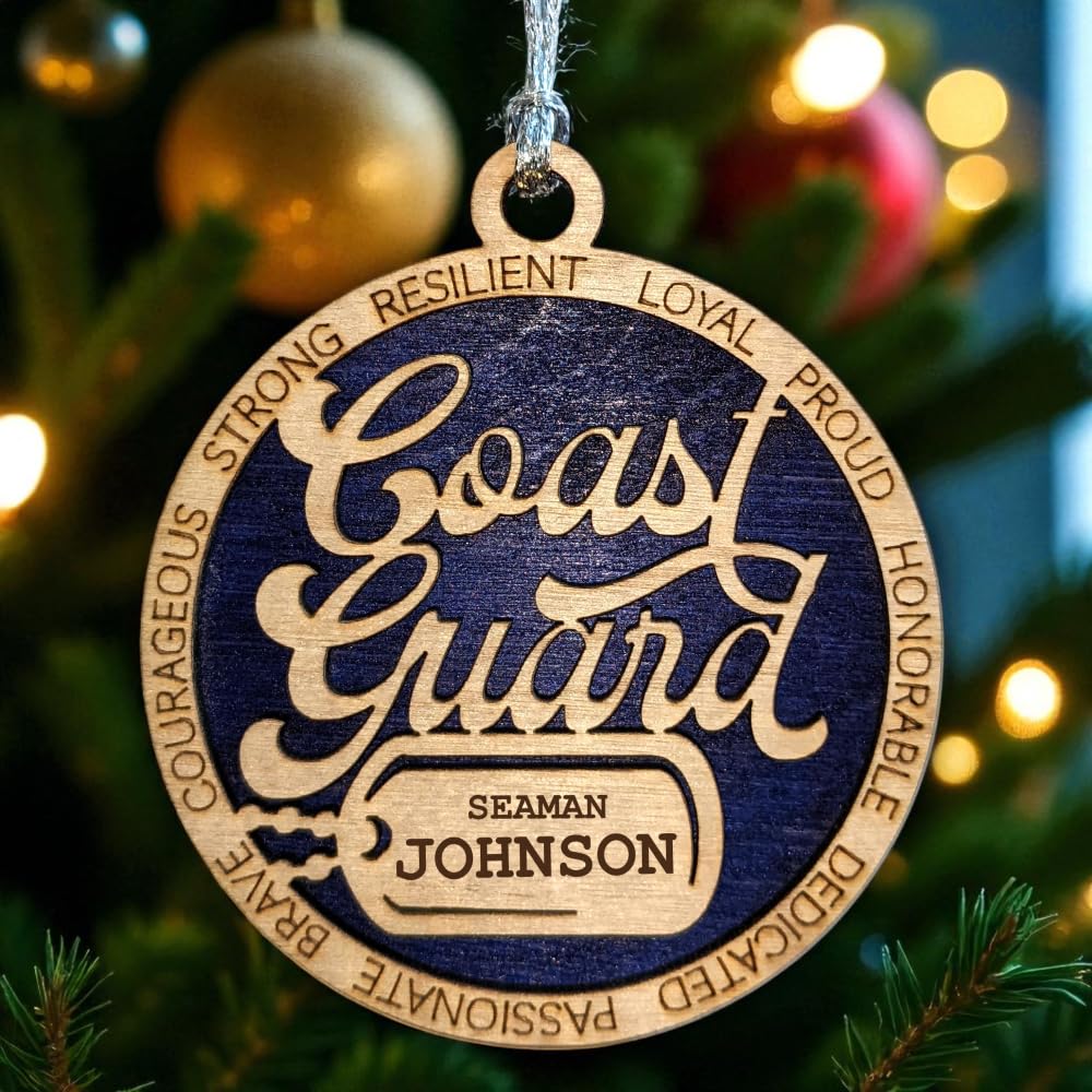 3" Coast Guard Script Ornament, Dog Tag, Custom Border