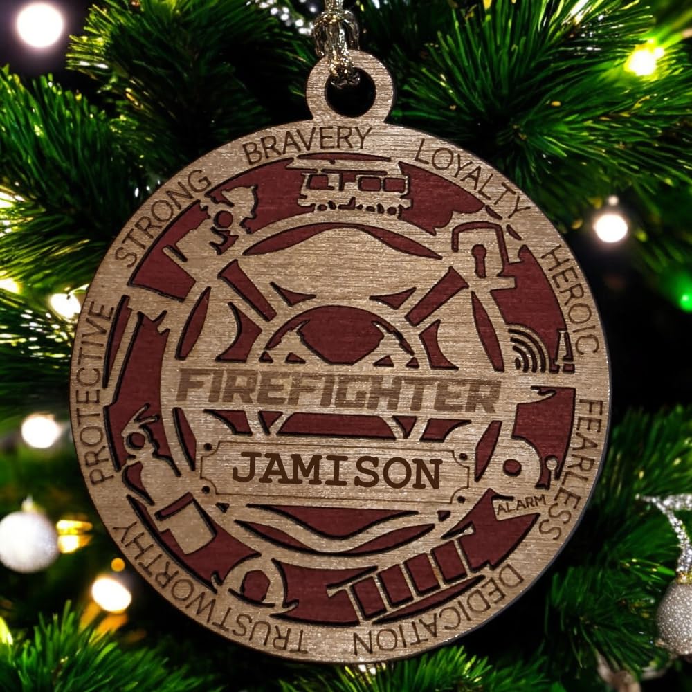 Personalized 3" Firefighter Wood Ornament - Solid Backing
