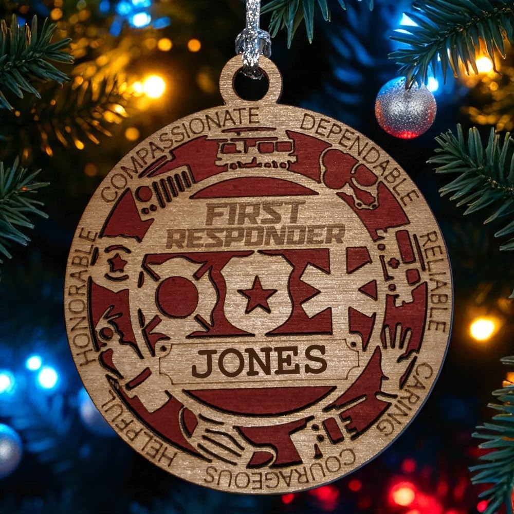 Personalized 3" First Responder Wood Ornament - Solid Backing