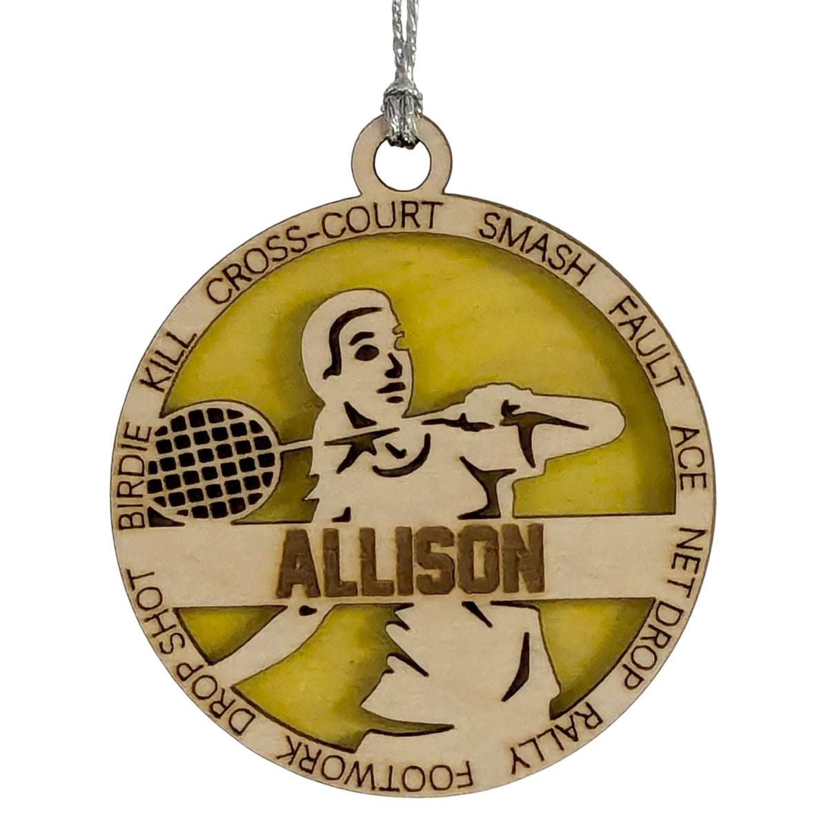 Handmade 3" Custom Name Female Badminton Ornament
