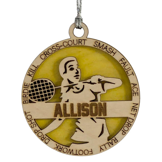 Handmade 3" Custom Name Female Badminton Ornament