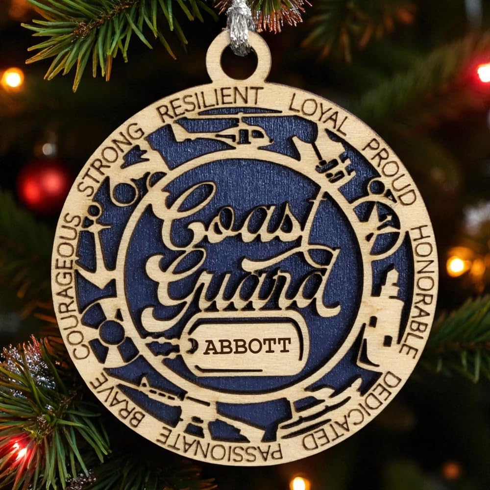 3" Coast Guard Script Ornament, Icons, Dog Tag, Custom Border