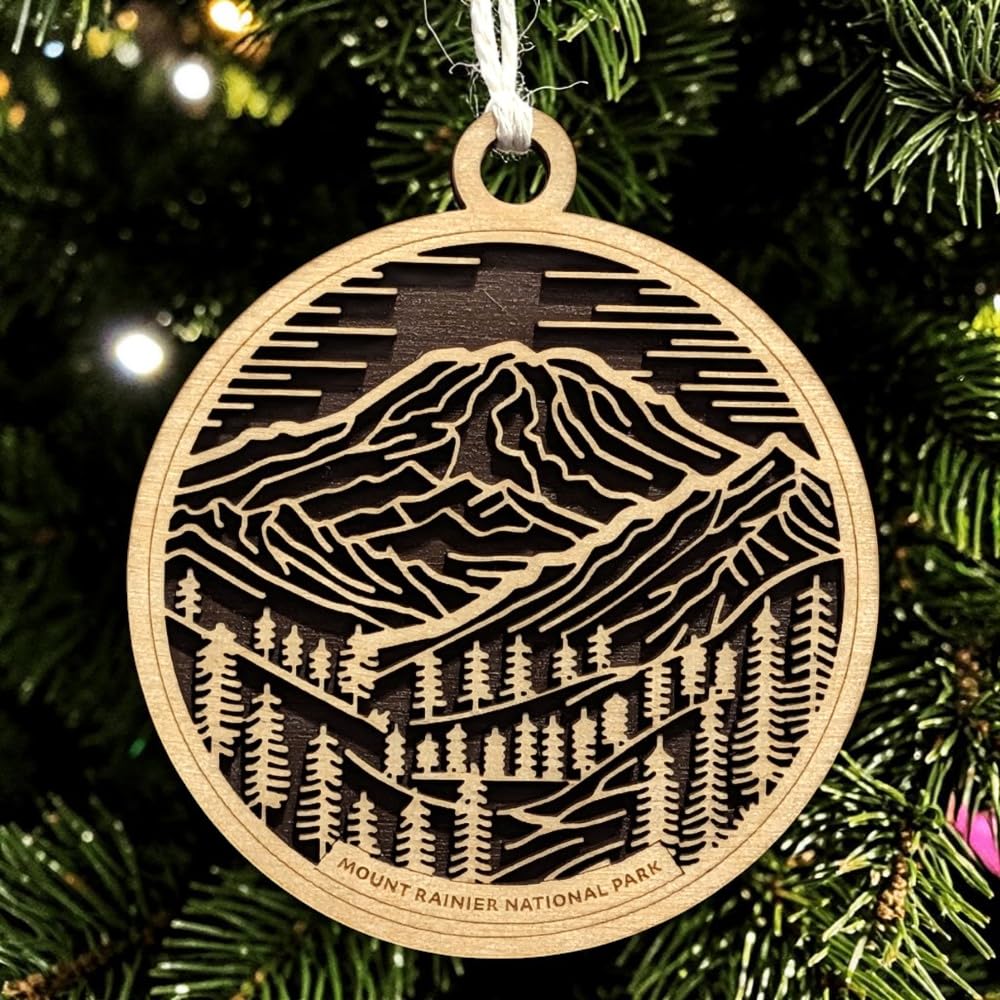 Mount Rainier National Park 3.5" Wood Christmas Ornament