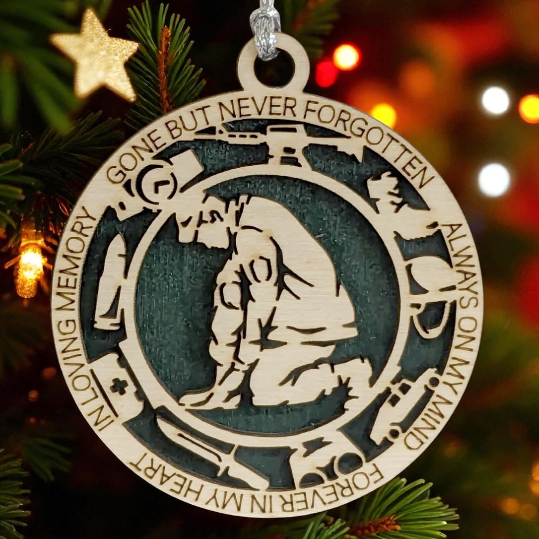 3" Army Kneeling Soldier Ornament, Icons, Wood