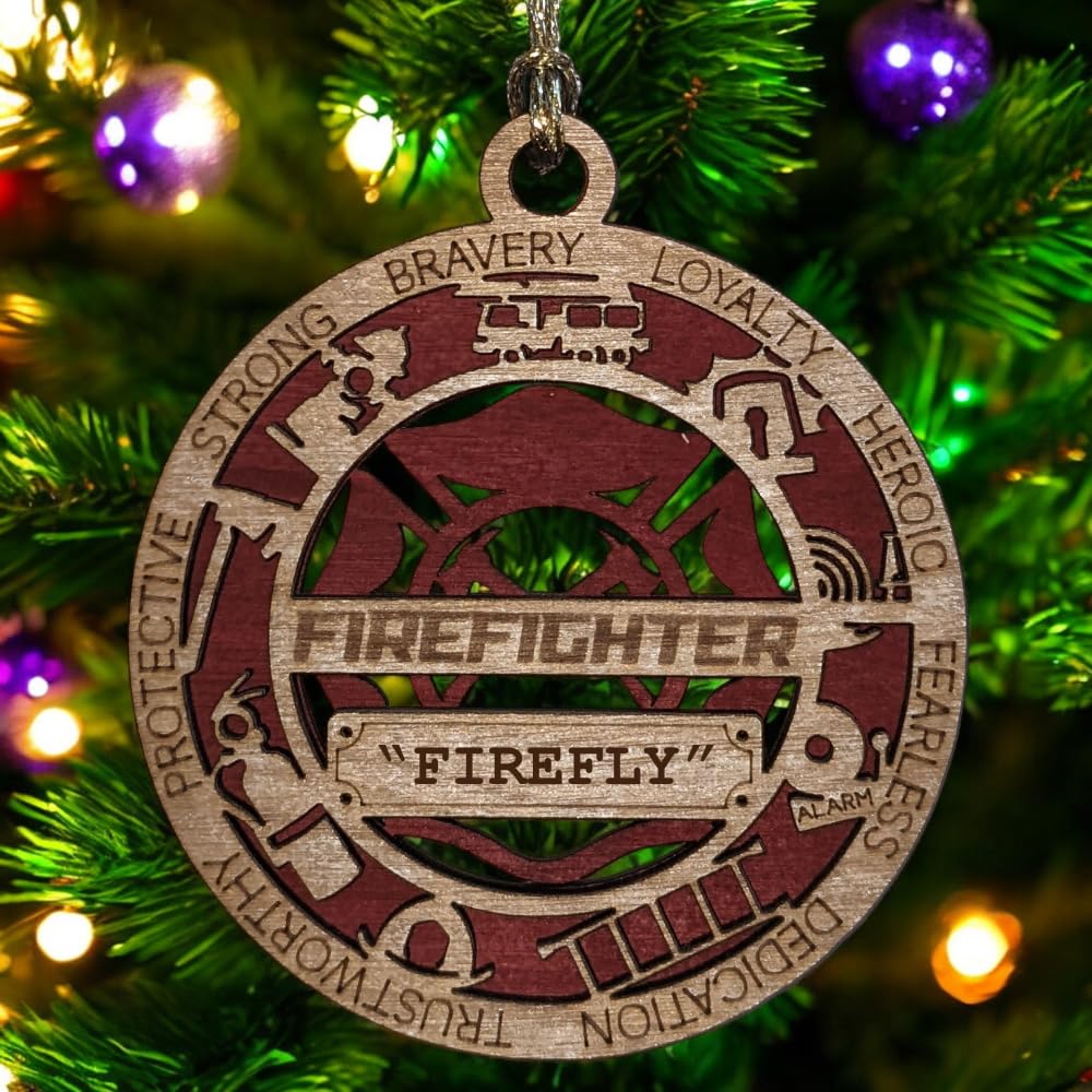 Personalized 3" Firefighter Wood Ornament - Cut Layer