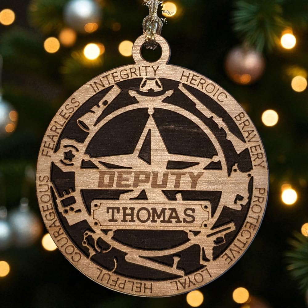 Personalized 3" Deputy 5-Pt Badge Wood Ornament - Solid Backing