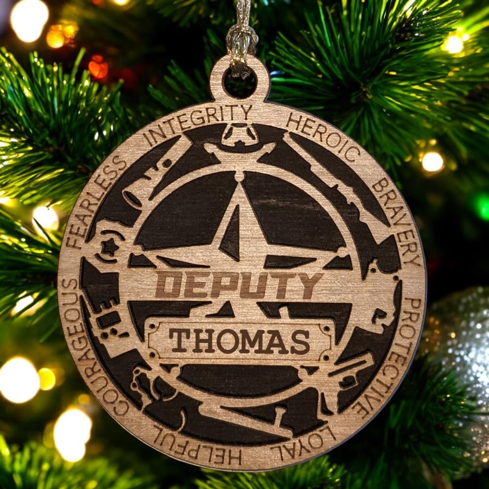 Personalized 3" Deputy 5-Pt Badge Wood Ornament - Solid Backing