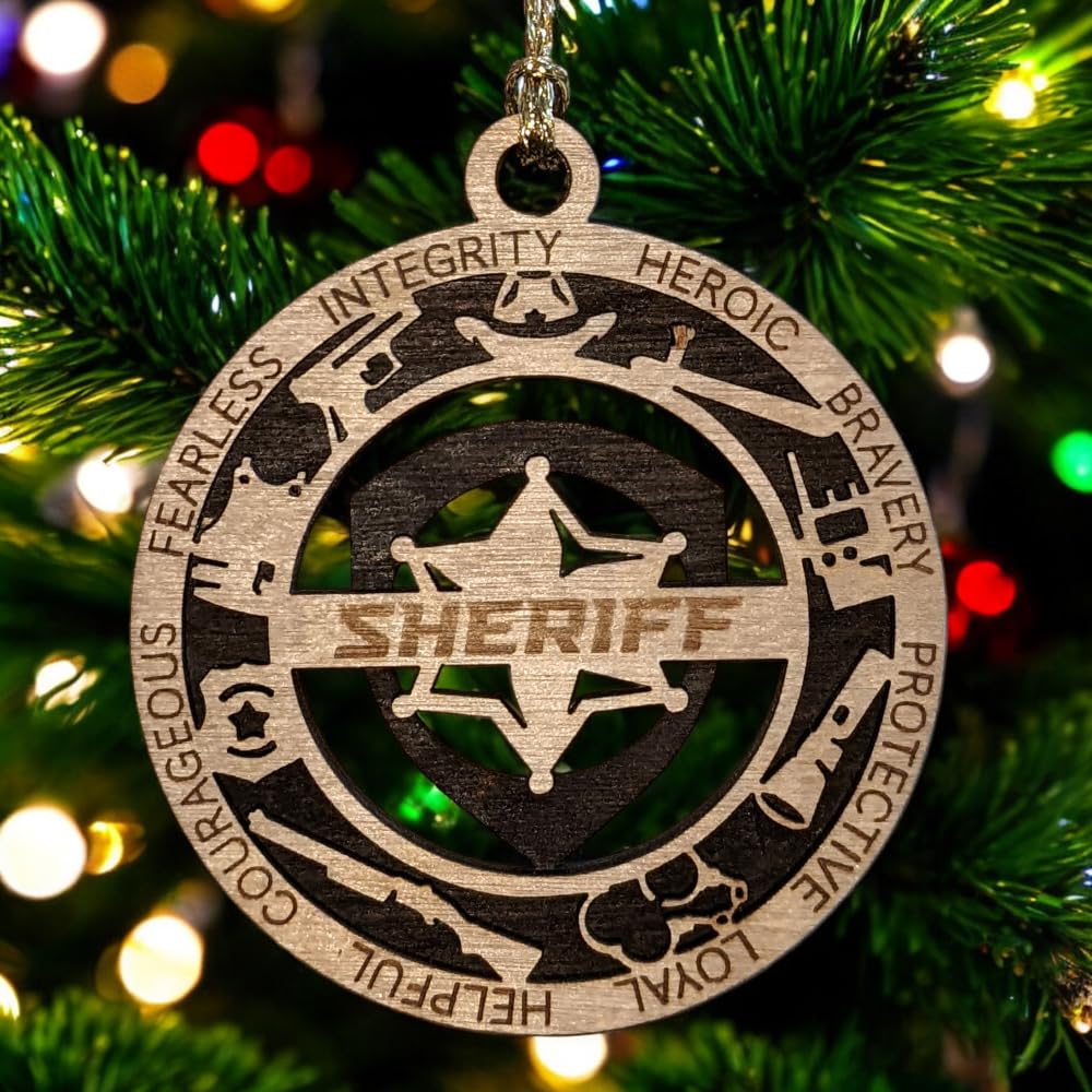 3" Sheriff 6-Pt Star Wood Ornament - Cut Layer