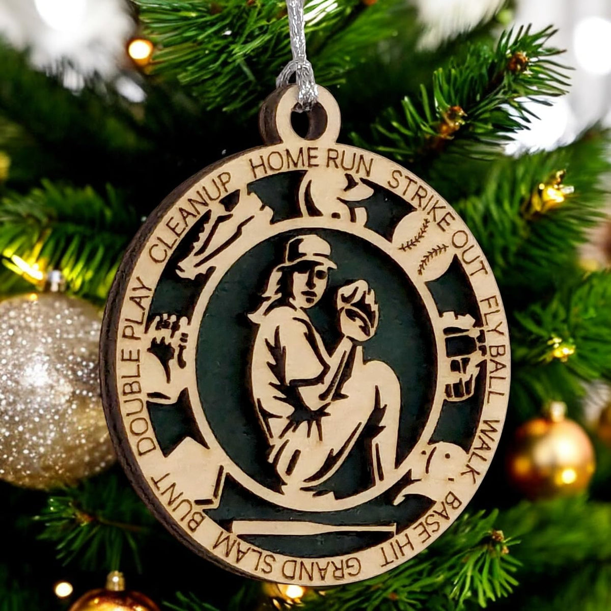 3" Female Baseball Pitcher Icons Wood Ornament