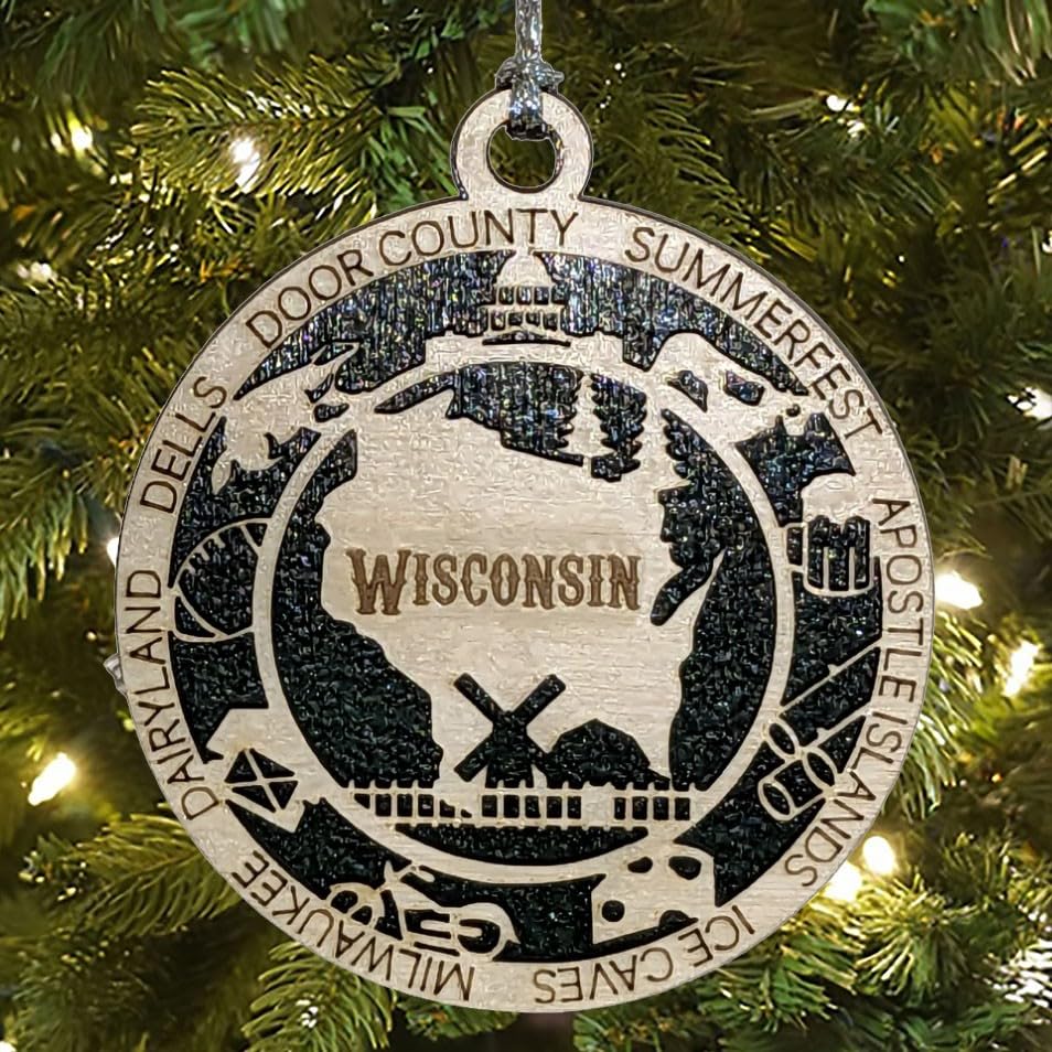 3" Wisconsin State Pride Christmas Ornament, Wood