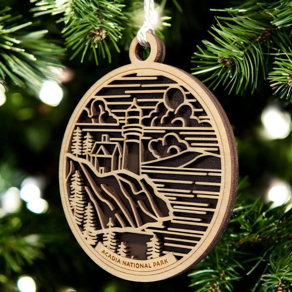 Acadia National Park 3.5" Wood Christmas Ornament / Car Charm