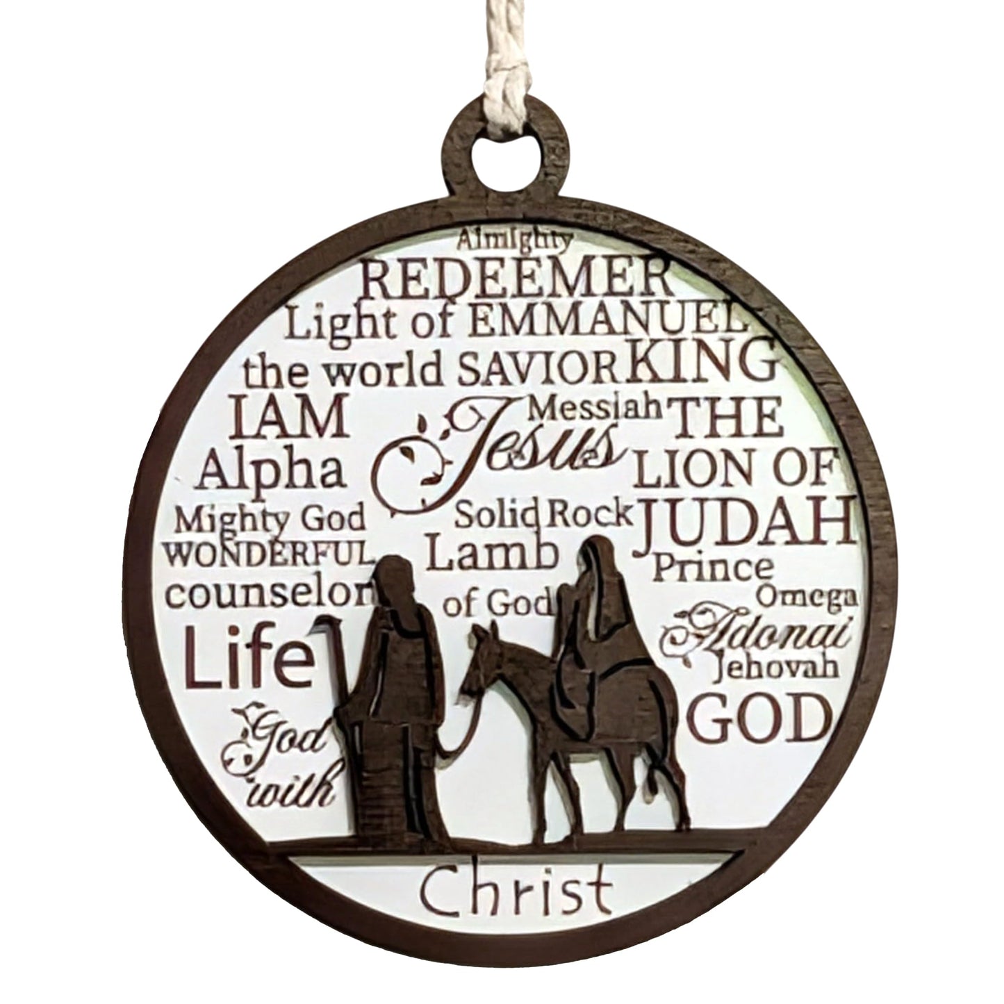 3" Joseph and Mary Journey Wood Christmas Ornament