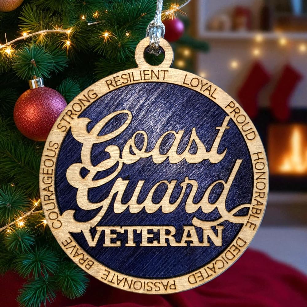 3" Coast Guard Veteran Script Ornament, Solid Blue