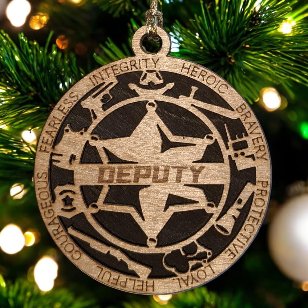 3" Deputy 6-Pt Badge Wood Ornament - Solid Backing
