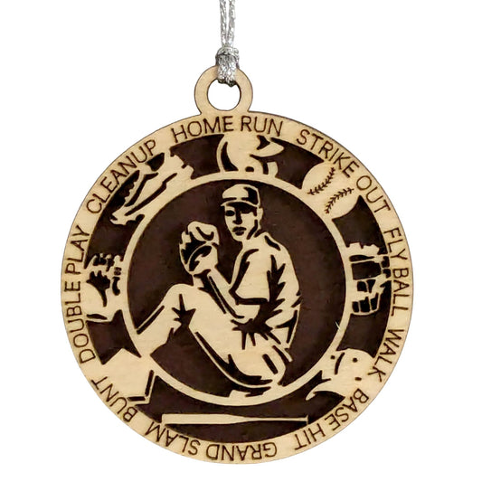3" Male Righty Pitcher Icons Wood Ornament