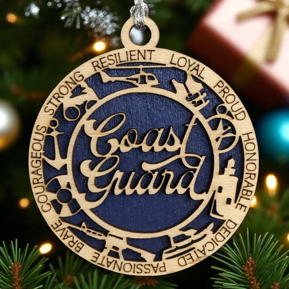 3" Coast Guard Script Ornament, Icons, Solid Blue
